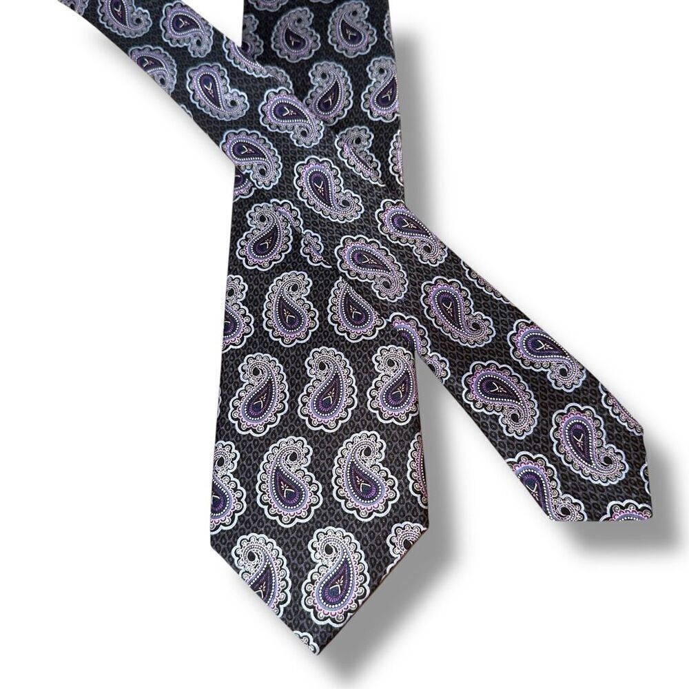 JZ Richards Boulder Purple & Gray Paisley Handmade in USA Silk Neck Tie